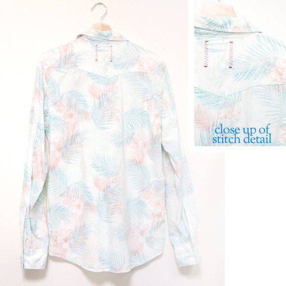 Men's Reversible Floral Leaf Button Down Shirt by Vintage RED - Picture 3 of 8